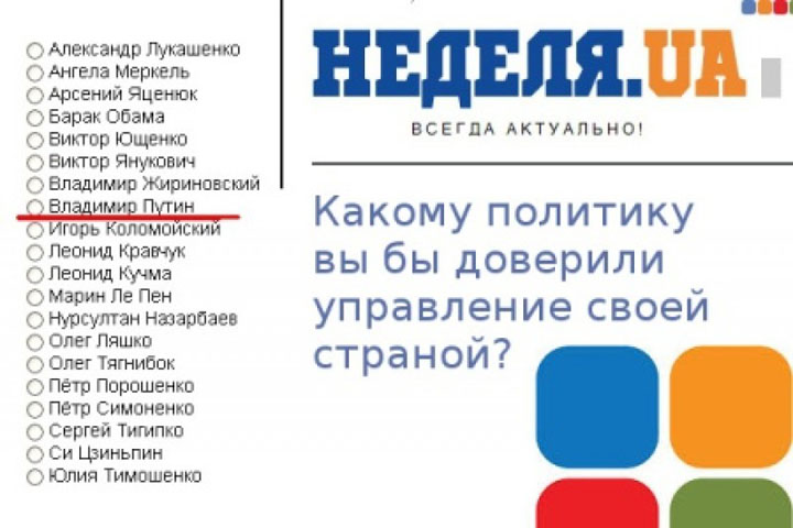 Опрос: 84% украинцев за Путина и 1% за Порошенко