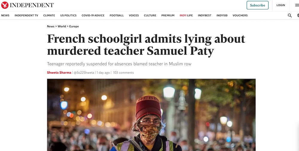 Французская школьница призналась во лжи, приведшей к убийству учителя Сэмюэля Пэти