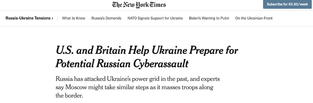 США и Британия направили команду по кибербезопасности на Украину — The New York Times
