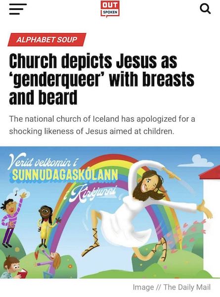 В Исландии Иисуса изобразили с женской грудью на рекламе детской воскресной школы