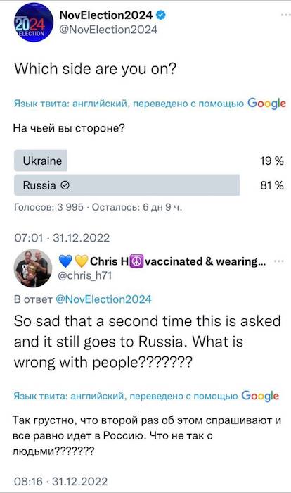 Опрос в американском Твиттере: «Кого вы поддерживаете - Россию или Украину?»