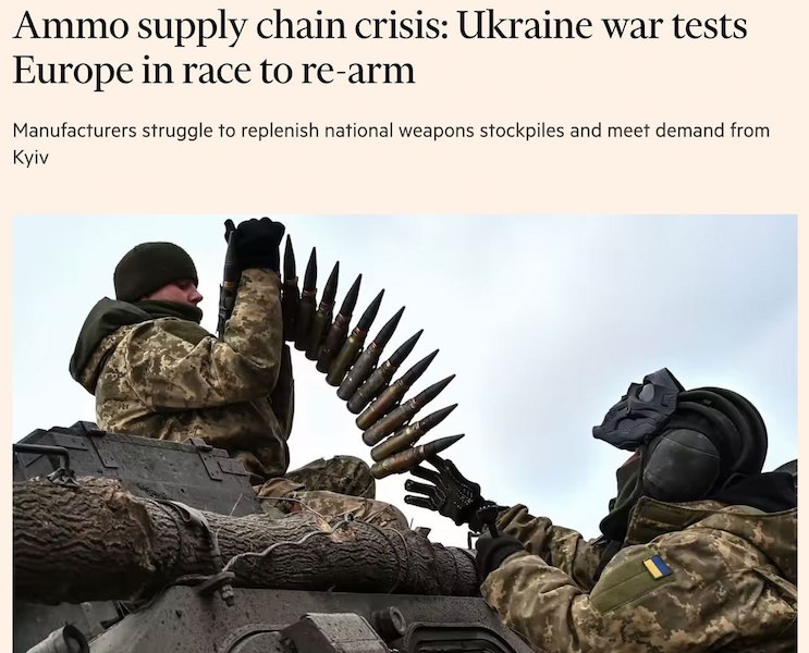 Конфликт на Украине создал кризис поставок боеприпасов в Европе - Financial Times