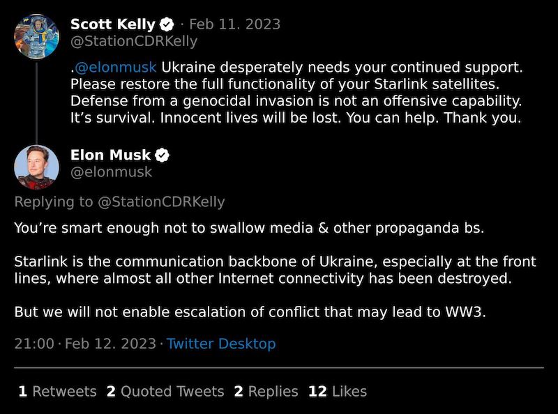 Маск объяснил ограничение работы Starlink на Украине