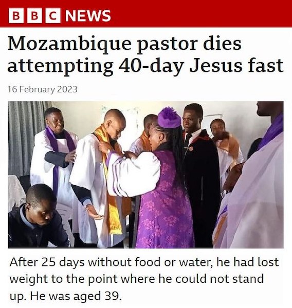 В Мозамбике умер пастор, пытавшийся повторить 40-дневный пост Христа