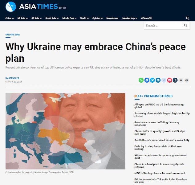 ASIA TIMES предположило принятие киевским режимом мирного плана КНР