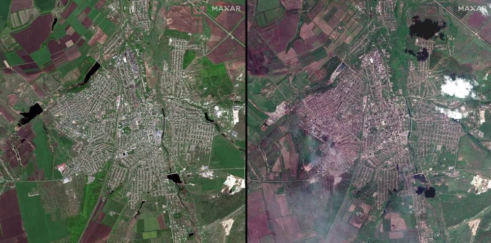 Спутниковые снимки Бахмута до и после боевых действий