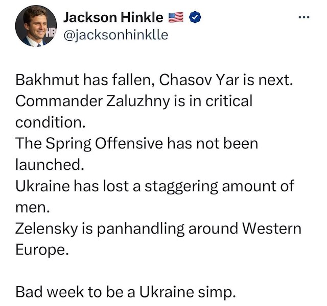 Джексон Хинкл назвал прошедшую неделю «ужасной» для всех украинцев