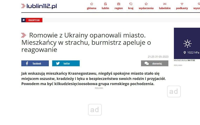 Польское издание жалуется на цыган с Украины