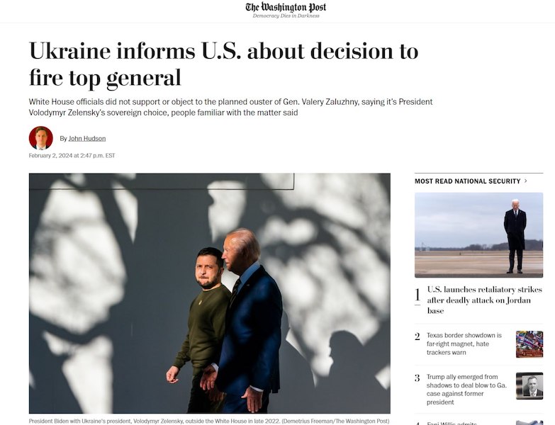 Украина проинформировала США о решении уволить Залужного