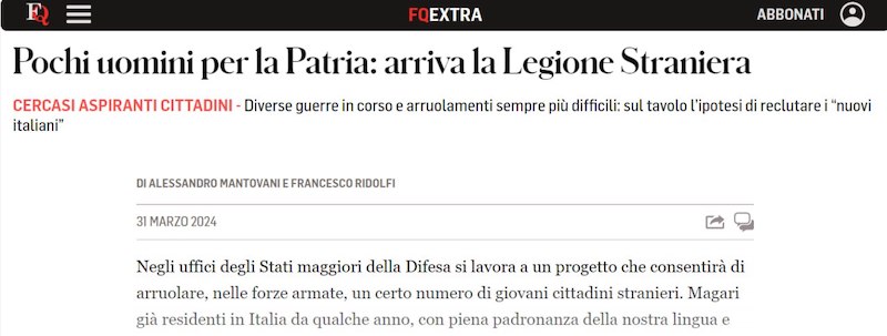 В Италии задумались о создании Иностранного легиона - IL Fatto Quotidiano