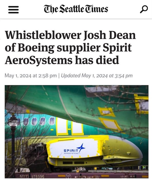 В США умер уже второй осведомитель о дефектах в самолётах Boeing