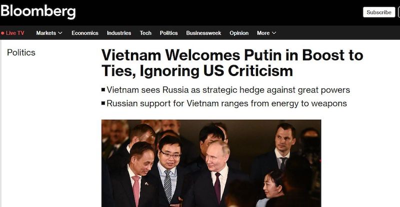 США выразили возражение Вьетнаму за приём Владимира Путина