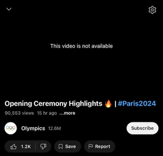 Официальный твиттер (Х) Олимпийских Игр удалил видео с Церемонии открытия