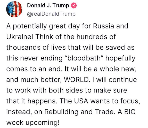 Трамп отреагировал на предложение Путина о переговорах с Украиной Трамп отреагировал на предложение Путина о переговорах с Украиной