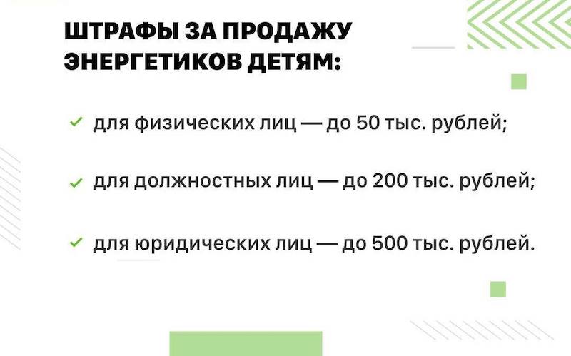 Штраф до 500 тысяч рублей за продажу энергетиков детям