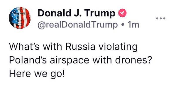 Трамп отреагировал на инцидент с дронами в Польше