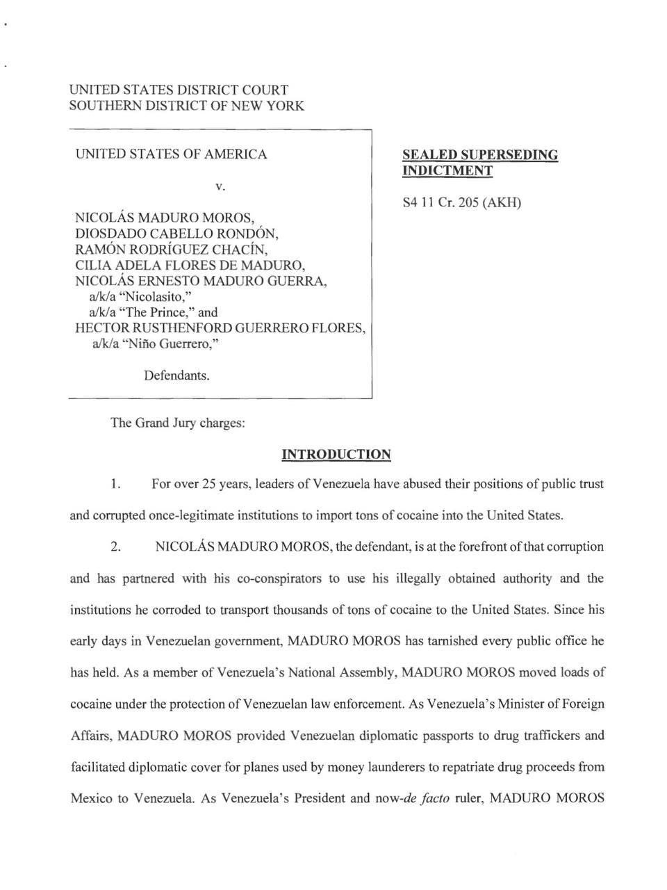 Генпрокурор США опубликовала обвинительное заключение Мадуро